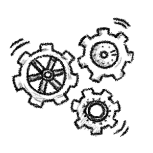 Small illustration of three gears turning