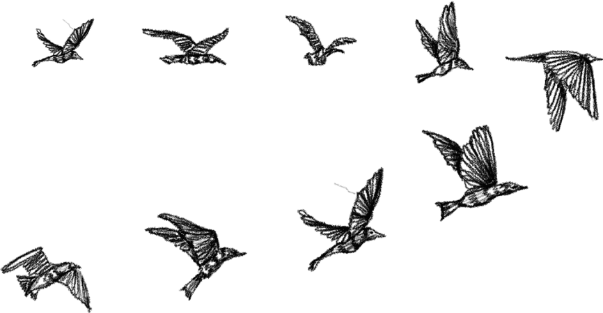 Illustration of a flock of birds in flight, signifying partnership, communication and collaboration